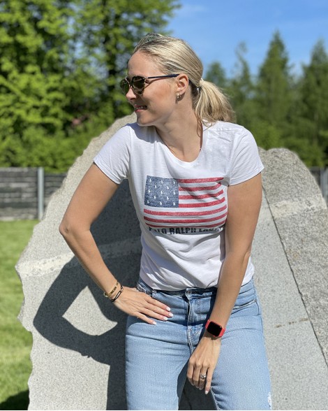 Triko dámské Ralph Lauren bílé s vlajkou